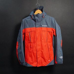 Columbia 2 in 1 Interchange Full-Zip Nylon Red Grey Hooded Jacket Coat Men's S